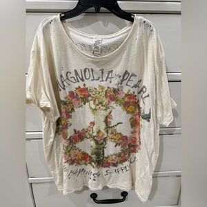 Magnolia Pearl Cream T-Shirt with Floral Cat Design